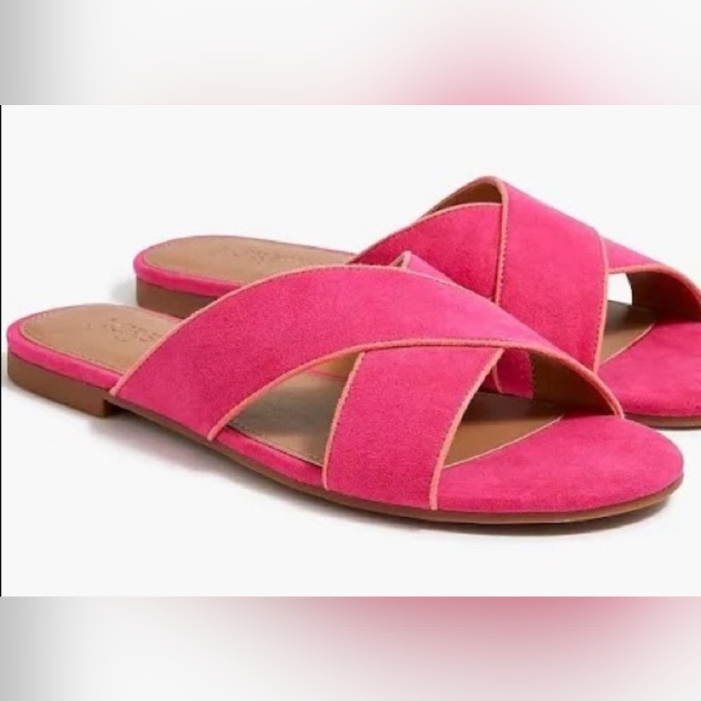 JCrew Microsuede Criss Cross Sandals Crisp Begonia NIB